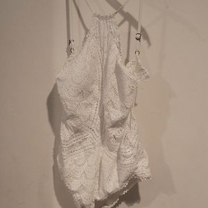 BECCA WHITE CROCHET ONE PIECE BATHING SUIT